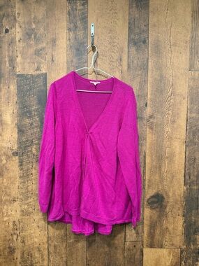 Eileen Fisher 100% Organic Linen High Low Cardigan Fuchsia Luxury 2X